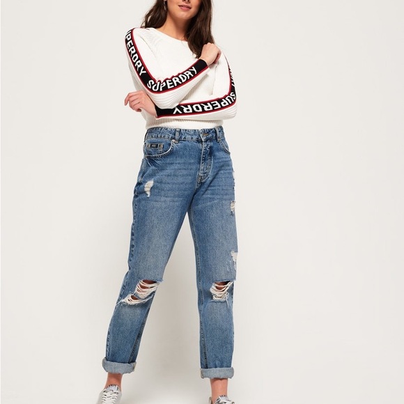 Superdry White Cotton Creck Sweater - Picture 6 of 6